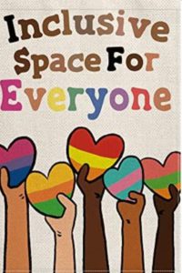 Inclusive space for everyone - hands holding multi-colored hearts